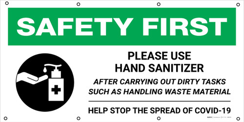 Safety First: Please Use Hand Sanitizer After Carrying Out Dirty Tasks with Icon - Banner