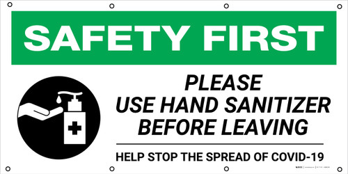 Safety First: Please Use Hand Sanitizer Before Leaving COVID-19 with Icon - Banner