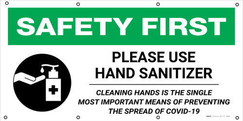 Safety First: Please Use Hand Sanitizer Prevent The Spread of COVID-19 with Icon - Banner
