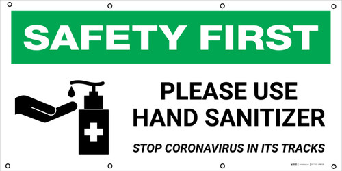 Safety First: Please Use Hand Sanitizer Stop Coronavirus with Icon - Banner