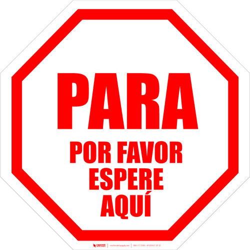 STOP: Please Wait Here Spanish - Floor Sign
