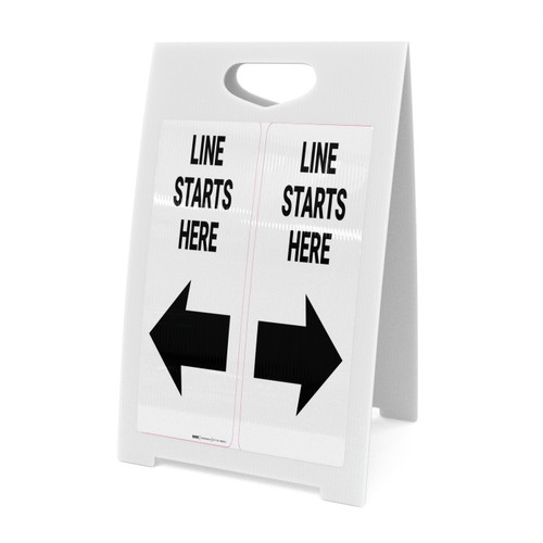 Line Starts Here Left Arrow Portrait - A-Frame Sign