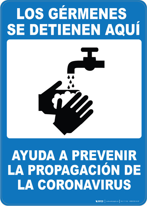 The Germs Stop Here with Icon Spanish Portrait - Wall Sign