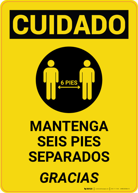 Caution: Please Maintain 6 Feet Spanish with Icon Portrait - Wall Sign