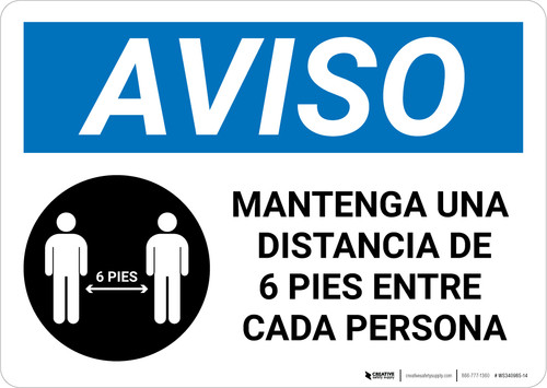 Notice: Please Maintain A Distance Of 6 Feet Spanish with Icon Landscape - Wall Sign