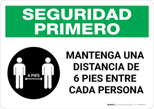 Safety First: Please Maintain A Distance Of 6 Feet Spanish with Icon Landscape - Wall Sign