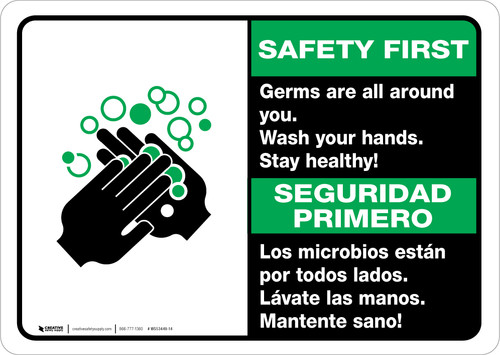 Safety First: Stay Healthy Wash Your Hands Bilingual Spanish with Icon Landscape - Wall Sign
