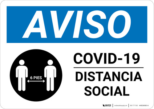 Notice: COVID 19 Social Distancing Spanish with Icon Landscape - Wall Sign