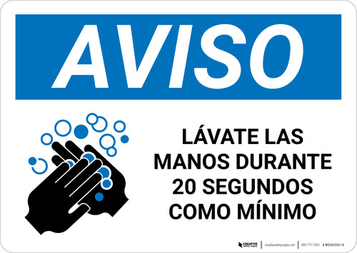 Notice: Reminder To Wash Hands Spanish with Icon Landscape - Wall Sign