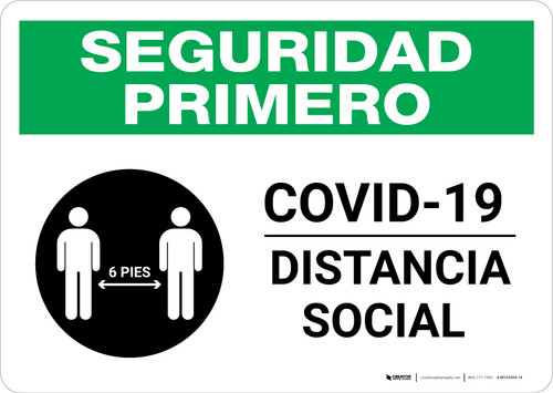 Safety First: COVID-19 Social Distancing Spanish with Icon Landscape - Wall Sign