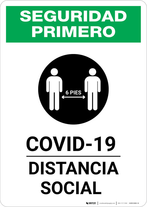 Safety First: COVID-19 Social Distancing Spanish with Icon Portrait - Wall Sign