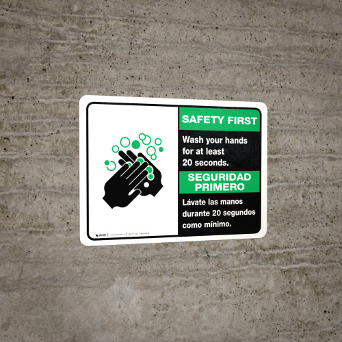 Safety First: Wash Your Hands For At Least 20 Seconds Bilingual Spanish ...