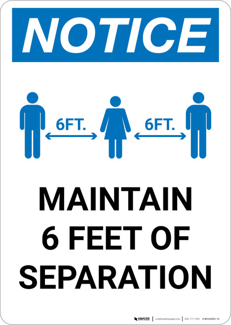 Notice: Maintain 6 Feet of Separation with Icon Portrait - Wall Sign