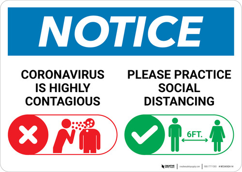 Notice: Please Practice Social Distancing with Icons Landscape - Wall Sign