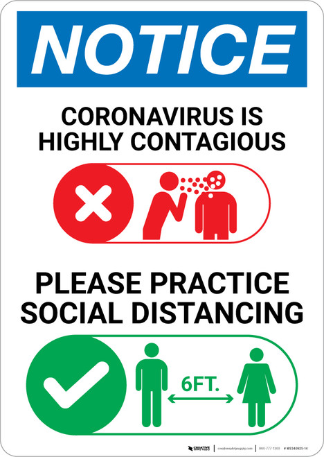 Notice: Please Practice Social Distancing with Icons Portrait - Wall Sign