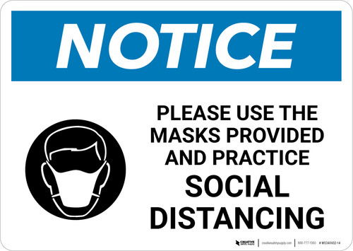 Notice: Please Use the Masks Provided and Practice Social Distancing with Icon Landscape - Wall Sign