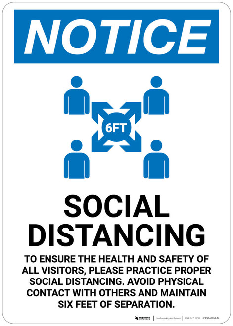 Notice: Social Distancing to Ensure Health with Icon Portrait - Wall Sign