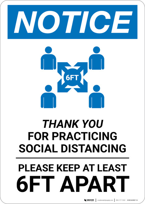 Notice: Thank You For Practicing Social Distancing with Icon Portrait - Wall Sign