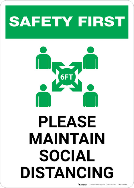 Safety First: Please Maintain Social Distancing with Icon Portrait - Wall Sign