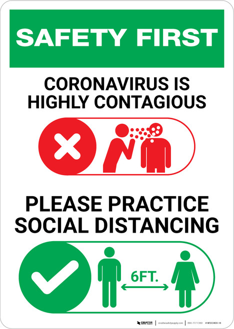 Safety First: Please Practice Social Distancing with Icons Portrait - Wall Sign