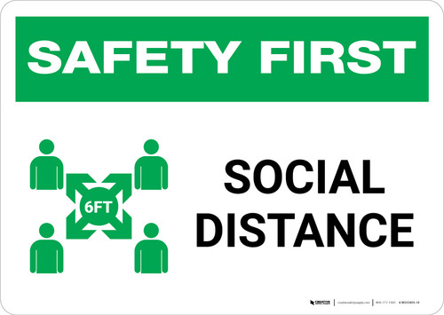 Safety First: Social Distance with Icon Landscape - Wall Sign