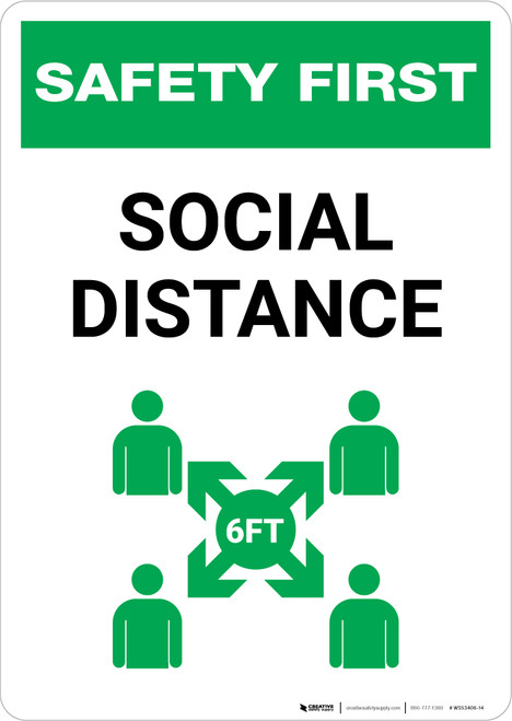 Safety First: Social Distance with Icon Portrait - Wall Sign