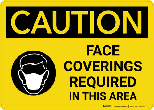 Caution: Face Coverings Required In This Area with Icon Landscape - Wall Sign
