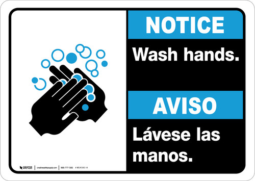 Notice: Wash Hands Bilingual Spanish with Icon Landscape - Wall Sign