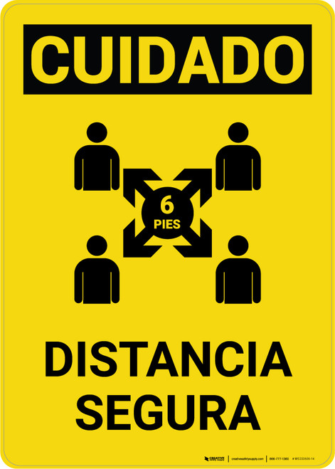 Caution: Safe Distance Spanish with Icon v2 Portrait - Wall Sign