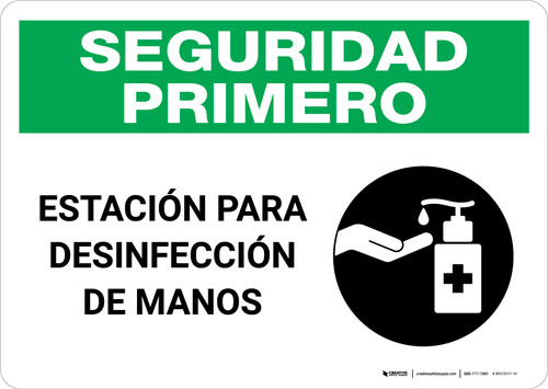 Safety First: Hand Sanitizing Station Spanish with Icon Landscape - Wall Sign