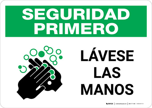 Safety First: Wash Hands Spanish with Icon Landscape - Wall Sign