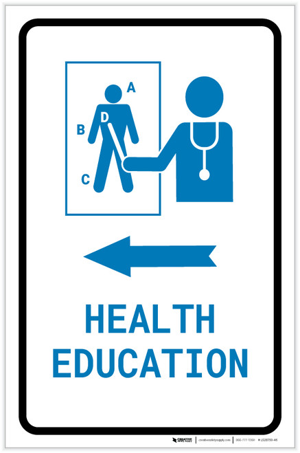 Health Education Left Arrow with Icon Portrait v2 - Label