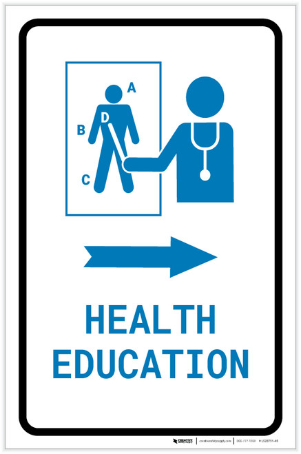 Health Education Right Arrow with Icon Portrait v2 - Label