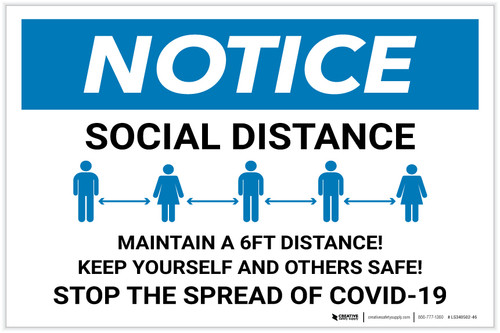 Notice: Stay 6FT Apart Stop the Spread ANSI Landscape - Label