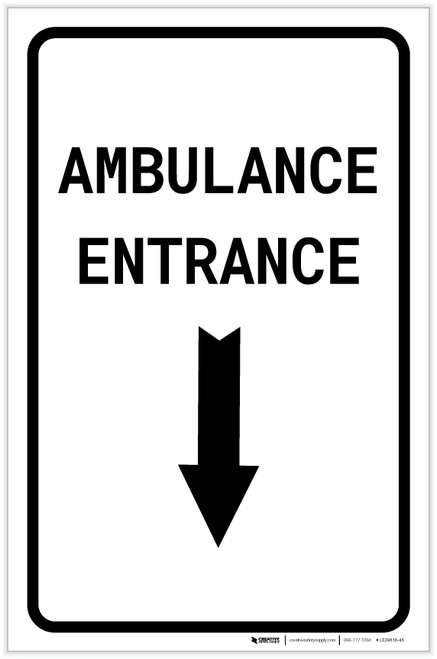 Ambulance Entrance Below with Arrow Portrait - Label