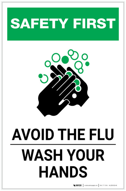 Safety First: Avoid The Flu Wash Your Hands Portrait - Label