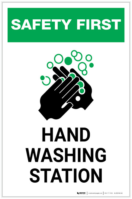 Safety First: Hand Washing Station Portrait - Label