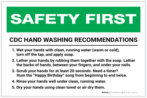 Safety First: CDC Hand Washing Recommendations Landscape - Label