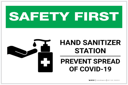 Safety First: Hand Sanitizer Station COVID-19 Landscape - Label