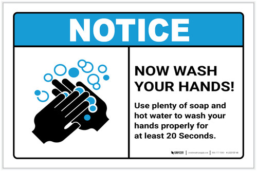Notice: Use Plenty Of Soap and Hot Water to Wash Your Hands ANSI Landscape - Label