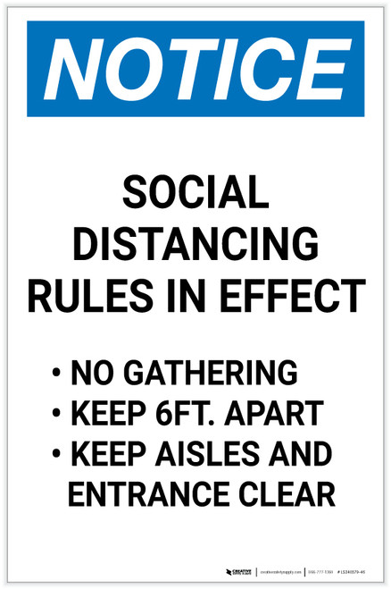Notice: Social Distancing Rules in Effect Portrait - Label