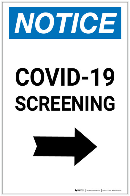 Notice: COVID-19 Screening Right Arrow Portrait - Label