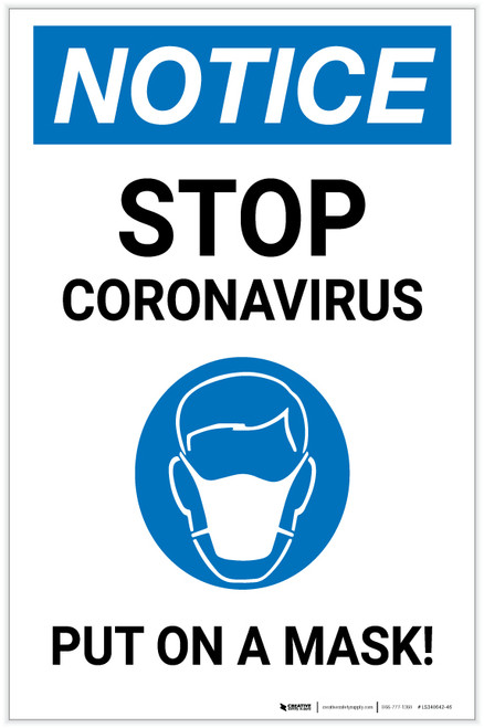 Notice: Stop Coronavirus - Put on a Mask! Portrait - Label