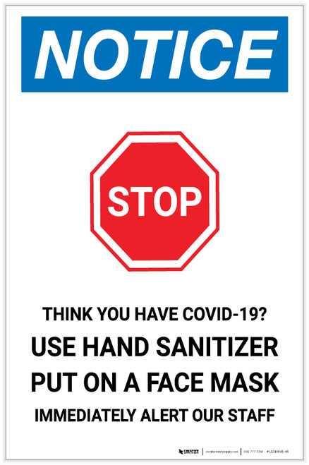 Notice: Stop Think You Have COVID-19 with Icon Portrait - Label