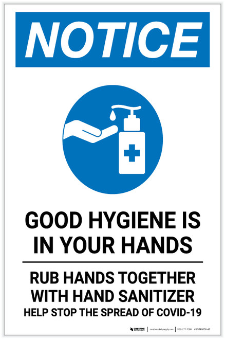 Notice: Good Hygiene is in Your Hands with Icon Portrait - Label