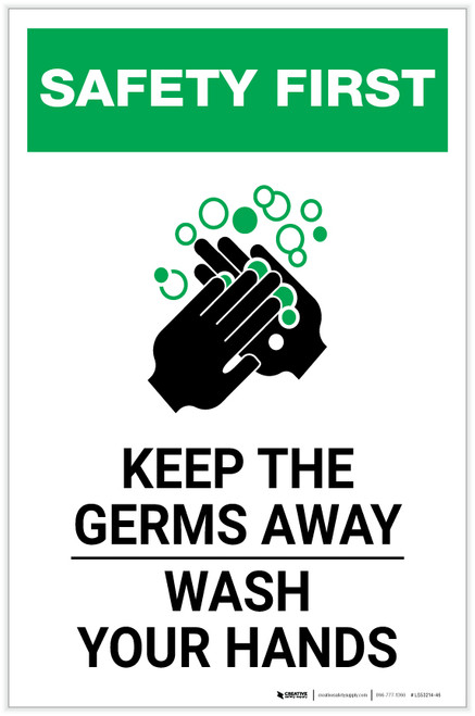 Safety First: Keep The Germs Away - Wash Your Hands Portrait - Label