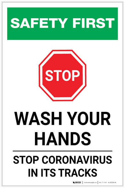 Safety First: STOP - Wash Your Hands - Stop Coronavirus Portrait - Label