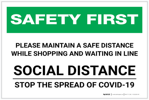 Safety First: Please Maintain Distance While Shopping - Social Distance Landscape - Label