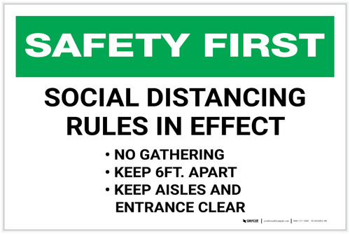 Safety First: Social Distancing Rules In Effect Landscape - Label