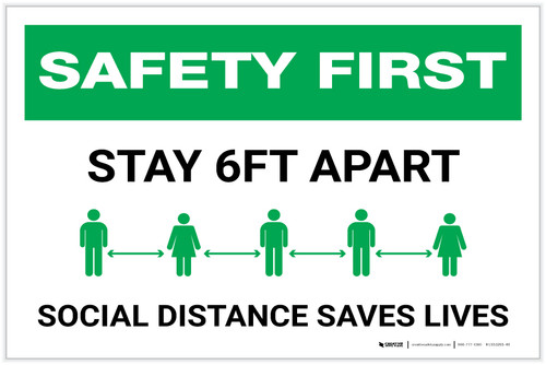 Safety First: Stay 6Ft Apart - Social Distancing Saves Lives Landscape - Label